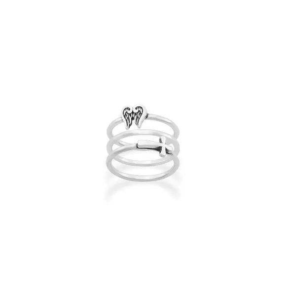 New James Avery Artisan Jewelry Angel Wings And Horizon Cross Ring Set