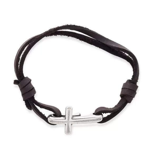 Cheap James Avery Artisan Jewelry Cross Hook-On Leather Bracelet Black