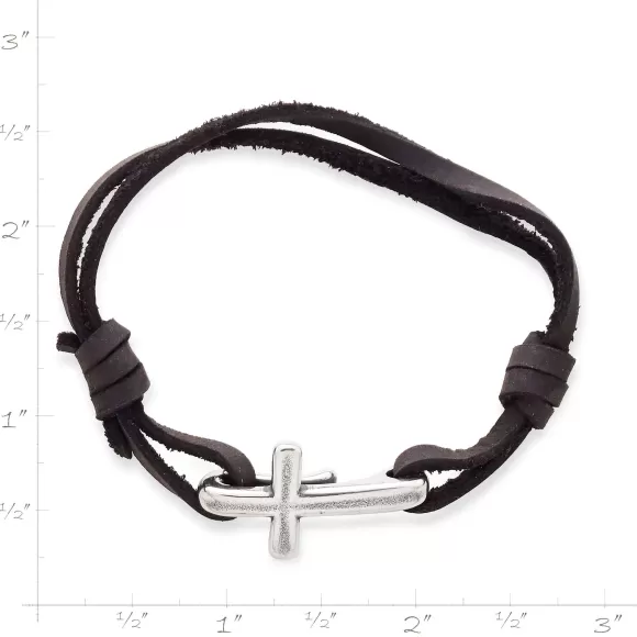 Cheap James Avery Artisan Jewelry Cross Hook-On Leather Bracelet Black